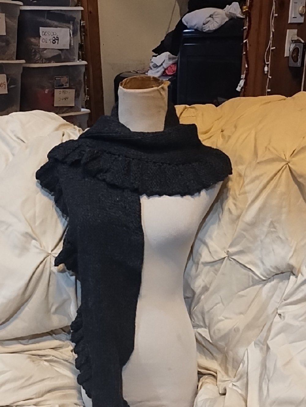 Echo Charcoal  Ruffle Knit Scarf Wrap